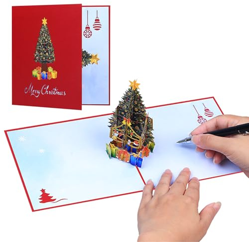 Generisch Weihnachtsgrüßkarten - Weihnachten Dankeskarten 3D -Karte | Vintage faltbarer Umschlag mit Papier Weihnachtsbaum für Tochter Mama, Papa, Sohn