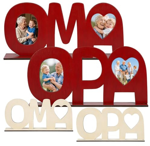 Fgdui 2 Stück Holzbilderrahmen Zum Bemalen，Holzbuchstaben， Bilderrahmen Zum Bemalen，Oma und Opa Geschenke Personalisiert für OPA OMA von Kindern (A)