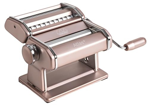 Marcato – Atlas+ Fresh Pasta Machine in Anodized Aluminum with 4 Formats | Lasagna, Fettuccine, Tagliolini, and Spaghetti, Made in Italy, Compatible with Extra Accessories (Pink Powder)