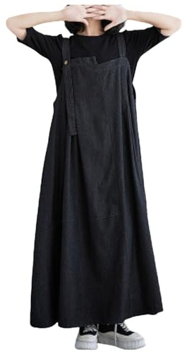 Hsternexy Gonna a salopette da donna, comoda, abito con pettorina, linea A, casual, autunnale, casual, spalline regolabili, leggera, con tasche, scollo quadrato, elegante, senza maniche, tinta unita
