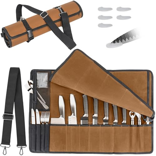 OUUTMEE Sac à Couteaux de Chef Professionnel, Marron(Sac Seul)