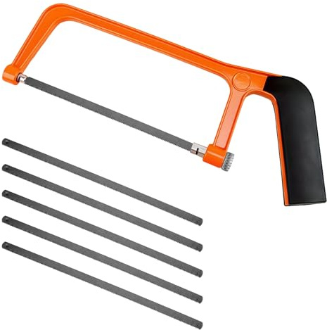 6 Inch Mini Hacksaw Set with 5 Extra Replacement Blades 155mm Compact Hand Saw for Metal Wood Plastic PVC Cutting Tool Ideal for DIY Hobby Craft Model Making Home Repair and Small Project Use