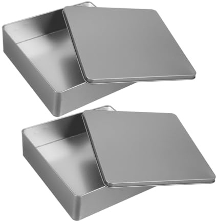 COOLHIYA Caja de Hojalata con Tapa Hermética y Diseño Elegante Cuadrada de Gran Capacidad 2piezas para Almacenar Galletas y Dulces