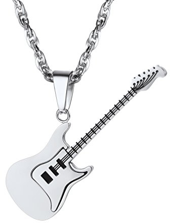 PROSTEEL Damen Herren Unisex Anhänger, Gitarre Charms Halskette 3mm breit Singapurkette für Musik Liebhaber Edelstahl/18k vergoldet/schwarz Metall plattiert