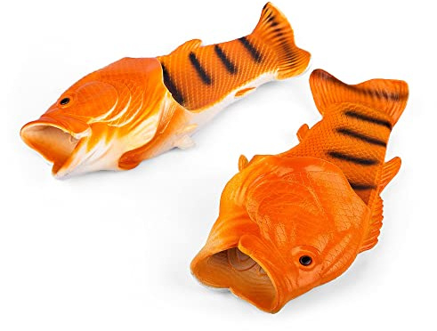 Coddies Fish Flops - The Original Fish Slippers - Funny Gift, Fishing Gift, Unisex Sandals, Flip Flops, Bass Slides, House Shoes (5/6 UK (38/39 EU), Orange)