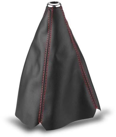 Shifter Boot Universal, PU Leather Shift Boot Retainer Stick Shift Sleeve Gear Shifter Boot Gear Gaiter Cover Black Bright Red Stitch