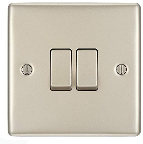 BG Electrical npr42 Double Light Switch, Pearl Nickel, 2-Way, 16AX