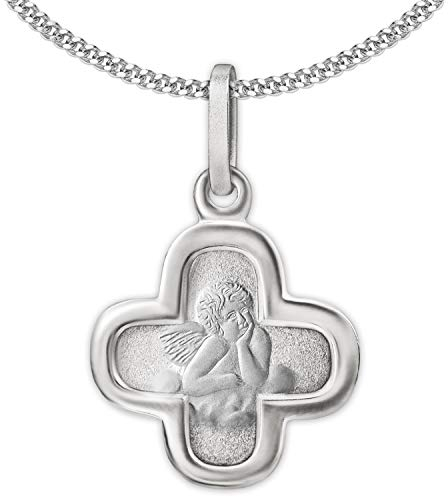 CLEVER SCHMUCK Collier pour enfant et femme avec pendentif en forme de croix avec ange - 11 mm - Dos arrondi - Dieu vous protège - Chaîne gourmette de 42 cm - En argent sterling 925 - Dans un étui à