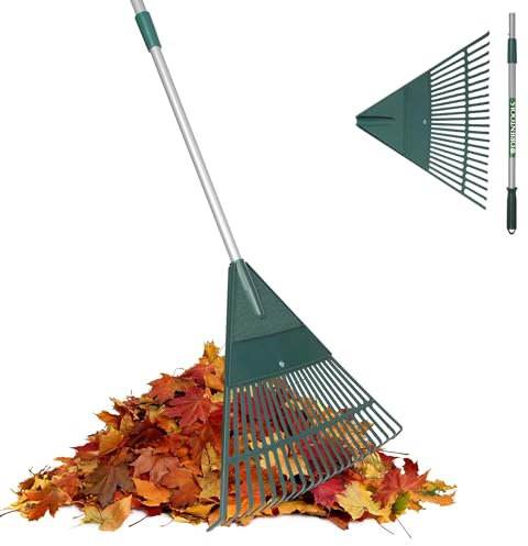 ORIENTOOLS Garden Leaf Rake, Garden Rakes for Lawns Leaves with Adjustable Handle 42-60 Rake, 22 Strong Tines Plastic Head Shrub Rake, Yard Garden Rake for Lawns, Grass, Flower Beds Leaves Cleaning