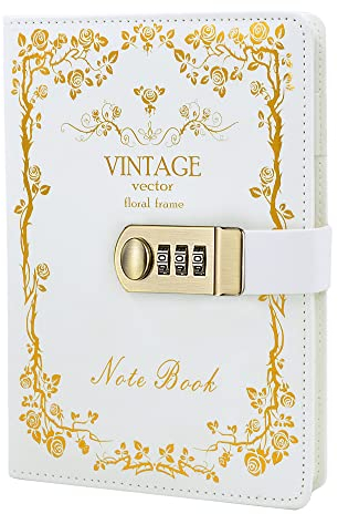 NectaRoy Lockable Diary Lock Journal, PU Leather Cover Writing Notebook Planner, Wire Binding Lined Daily Travel Journal with Lock, Password Notepad with Pen Holder, Size 215x150mm