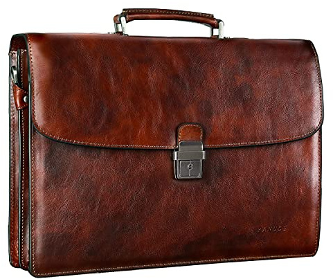 Banuce Italian Full Grain Leather Briefcase for Men Fits 15.6 inch Laptop | Travel-friendly Luggage Strap,15.6 inch Lawyer Briefcase,Anti-Theft Key Lock,Expandable,Detachable Strap,Work,Business Travel