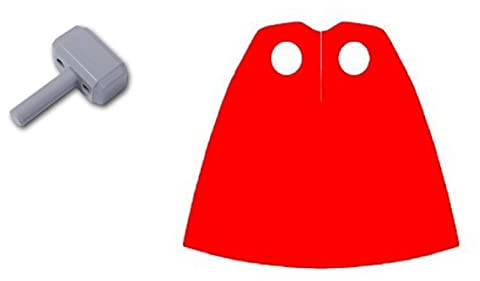 LEGO Parts: Thor's Hammer and Red Cape (Spongy) - Very Small for Minifigs