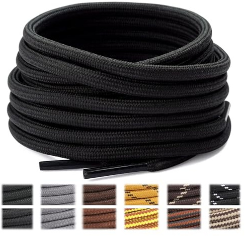 Stepace Cordones Redondos para Botas [2 pares] Cordones Duraderos para Botas de Senderismo y Trekking Zapatos, Longitud 120-180cm Black 140(High density)