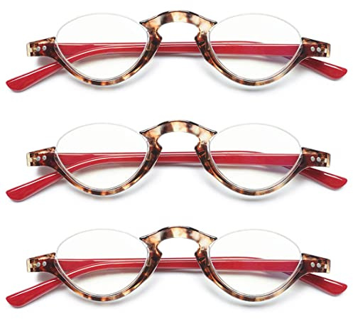 KOOSUFA Mode Anti Blaulicht Halbrand Lesebrille Damen Herren Sektorlinse | Federscharnier, Retro Halbbrille, Lesehilfe, Kunststoff, AC-linsen, Computer Arbeitsplatzbrille, 1.0 1.5 2.0 2.5 3.0 3.5