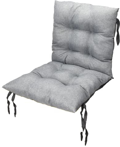 Sitzkissen Gartenstuhl mit Rückenlehne 50 x 50 cm Grau - Beständig Gegen Schimmel und Feuchtigkeit - Handgefertigt Wasserdicht Sitzauflagen für Gartenstühle mit Befestigungsschnüre