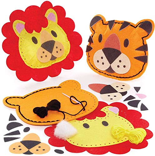 Baker Ross FC883 Löwe und Tiger Kissen Nähset - 2er Pack, Bastelset zum Nähen für Kinder