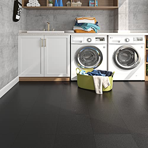Livelynine Adhésifs PVC Noirs Imperméables pour Sol Cuisine et Salle de Bain 30CM x 30CM - Revêtement Autocollant Linoléum Noir