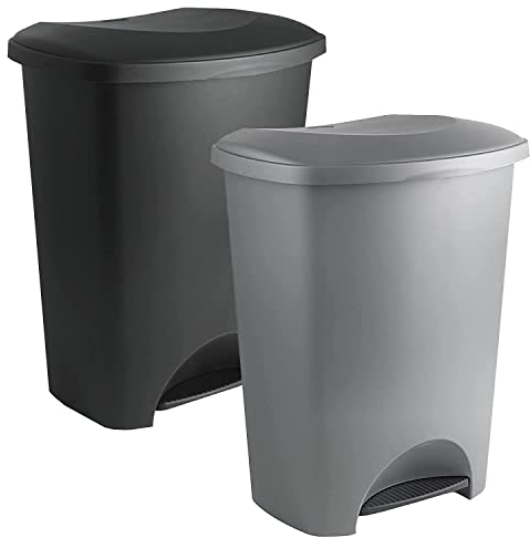 Pedal Bin Grey Metallic or Black Rubbish Bin Soft Closure, Airtight, for Office Home/Kitchen & Living Room (Black, 1)