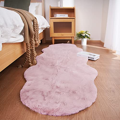 Ghouse Faux Tappetto di Pelle di Pecora Tappeto a Pelo Corto Lavabile Fluffy Uni Effetto Pelliccia Antiscivolo Facile da Pulire, Dimensione: Pelliccia Sintetica 60 x 180 cm, Colore: Rosa