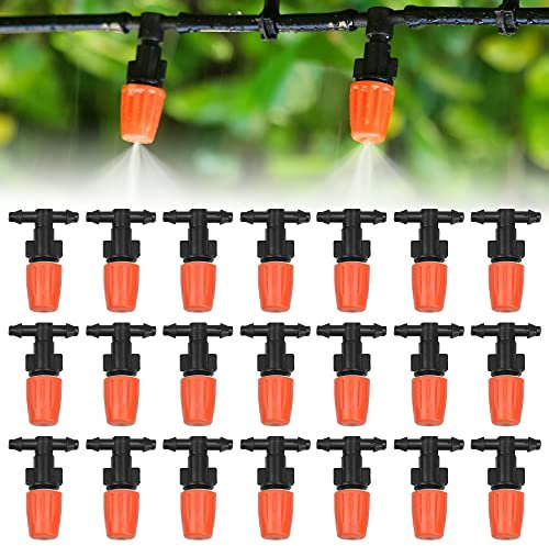 KARBAG 50PCS Micro Spray Adjustable Flow Irrigation Drippers, 1/4 Inch Garden Irrigation Spray Emitter Micro Irrigation Drippers with Connect Tee Anti-Clogging Emitter Dripper for Garden,Greenhouse