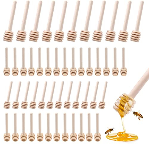 YHSKJCD 50 Pièces Ccuillere à Miel en Bois Naturel, Cuillère Miel Bois Agitateurs à Miel en Bois Naturel de 8cm, Accessoires Écologiques et Pratiques pour Pots de Miel