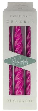 Lackierte Kerzen Tortiglione Ø 2,2 cm H 21 cm - 3 Stück - Fuchsia