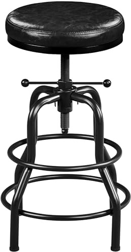 Yaheetech Sgabello Bar Alto Altezza Regolabile 54,5 a 71,5 cm Imbottiti in Similpelle e Metallo Vintage Industriale per Cucina Penisola con Poggiapiedi 136kg Montato Nero