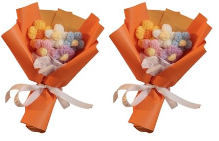 DONGKER Bouquet di Fiori Uncinetto,2 Pezzi Fiore Colorato in Lavorato Maglia per Decorazione Casa e Regalo per Festa Mamma Compleanno Matrimonio San Valentino