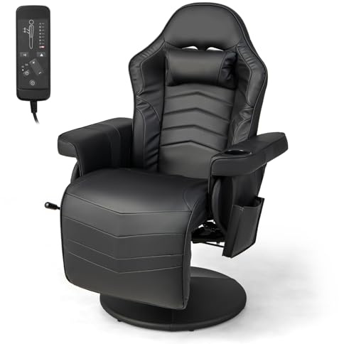 Multigot Massage Ergonomic Chair, High Back Swivel Gaming Chair with Footrest, Cup Holder, Headrest and Armrest, Adjustable Reclining Office Chair for Home Office (Black)