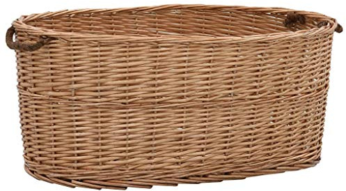 Premium Kaminholzkorb groß XXL Weide oval geflochten | Feuerholzkorb 80 cm mit praktischen Griffen | Brennholz-Korb