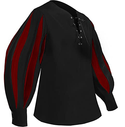 Beokeuioe Wikinger Bekleidung Retro Renaissance Gothic Viktorianisch Karneval Halloween Kostüm Herren Piratenhemd Steampunk Langarmhemd Jabot Kragen Mittelalter hemden