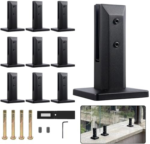 YFJBDKS Poteau de Bride Balustrade en Verre, Garde-Corps en Verre 3,8x3,8x6,3 Pouces, Pince à Verre en Qcier Inoxydable 304,Pinces Poteau Garde-Corps Balustrade clôture Piscine,Noir,10 Sets