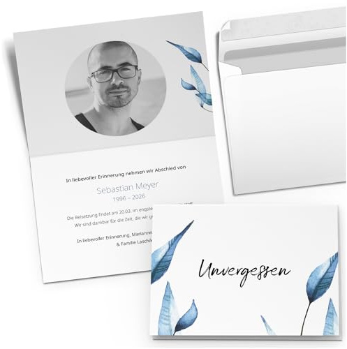 10x Einladung Beerdigung und Trauerfeier personalisiert | individualisiert mit Text Foto und Umschlägen Klappkarte stilvoll hochwertig Karten Motiv 13