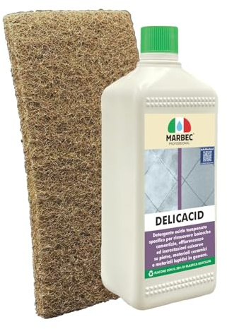MARBEC DELICACID 1LT + TAMPONE MARRONE Detergente acido tamponato delicato per cotto klinker pietre e ceramica rimuove incrostazioni cementizie