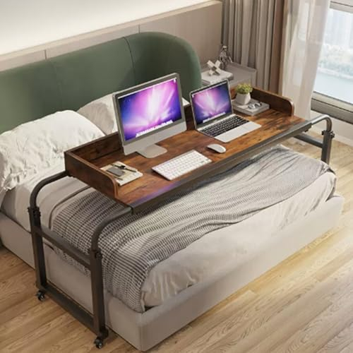 Nachttisch, Nachttisch für Laptop und Schreiben, rollender Betttisch, rollendes Tablett, Überbetttisch mit Rollen, Überbetttisch mit höhenverstellbaren Rollen, Überbetttisch mit Schallwand (