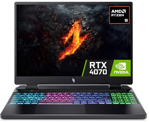 acer Nitro 16 AN16-42 Gaming Laptop - AMD Ryzen 9 8945HS, 16GB, 512GB SSD, NVIDIA GeForce RTX 4070 8G, 16 WUXGA IPS 180Hz, Windows 11, Black