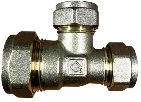 ODSUPPLIES Brass 28mm x 22mm x 22mm Compression Reducing Tee - Pack of 2 - Plumbing Fitting