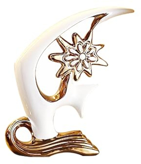 Skulptur Dekoration Modern s Deco Fisch, Keramik Tisch, für Wohnzimmer, Fensterbank, Wohnung, Büro, Weiß Gold e