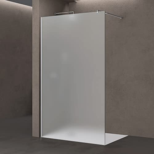 doporro Paroi de Douche à l'Italienne Opaque 140cm Verre Trempé 10mm | Pare-douche en Verre de Sécurité, Paroi 140x200cm, Stabilisateur Rectangulaire, Profilé Chromé, Bremen02VS