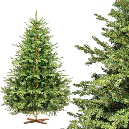 FairyTrees árbol de Navidad Artificial 180cm Alpino Premium con el Soporte de Madera | Árbol Artificial con Elementos realistas Moldeados por inyección | Fabricado en EU