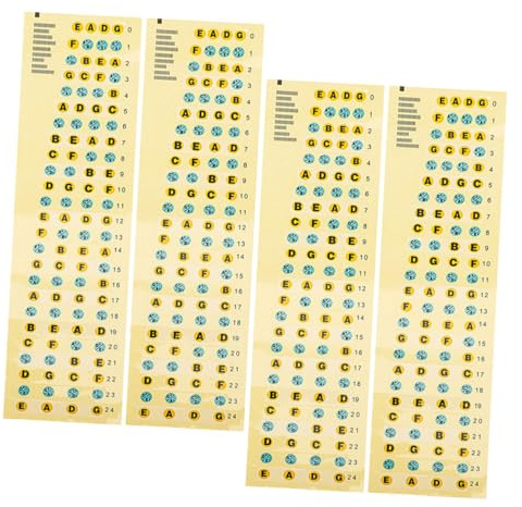 JOINPAYA 4 Stück Bass Griffbrettaufkleber Selbstklebend für Anfänger Ablösbar ohne Rückstände Papier/pvc für Bass und Gitarrenhals Lernhilfe