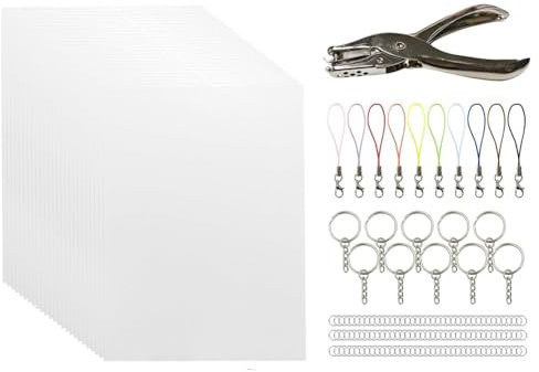 Qussedser 146-teiliges Schrumpffolien-Set, Schrumpfpapier-Schlüsselanhänger-Set mit 25 Schrumpfpapier, 121 offenen Eisenringen, Locher