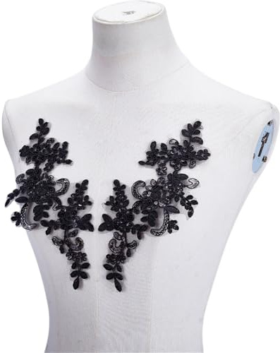 HOBBIESAY 8 Stück Blumenstickerei Pailletten Spitzenapplikation Schwarzer Polyester Blumenaufnäher Näh Bastel Dekorations Applikationen Reparaturflicken Für Hochzeitskleid Kleid Mieder Kostüm
