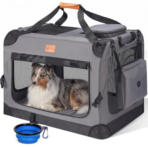 morpilot Transportín Perro Gato, Bolsa Transporte Transpirable para Mascotas, Portador de Viaje con Correa de Hombro Ajustable, Transporte de Gato con Colchón Suave+Tazón (81 * 58 * 58cm)