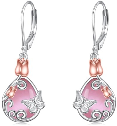 Mondstein Ohrringe 925 Sterling Silber Schmetterling/Libelle/Biene Blume Leverback Baumeln Tropfen Ohrringe Larimar Türkis Schmuck Geburtstag Geschenke für Damen Mädchen