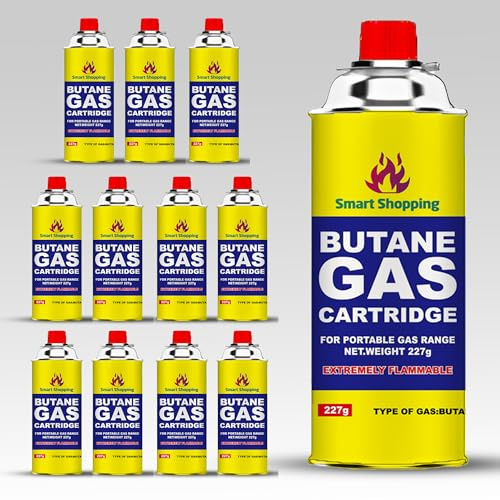 SMART SHOPPING Multipurpose Portable Camping Gas Canister – Refill Bottles Butane Gas Canisters for Camping Stove, BBQ, Blowtorch, Heater, Weed Burner & Cooker Pack of 12