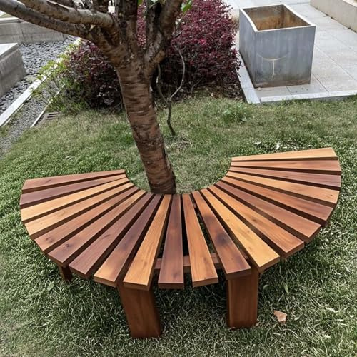 Yopappol Garten-Terrassenbank, umlaufende Baumbank, wetterfeste Sitzbank aus Holz für den Außenbereich, halbrunde/runde Bänke für Veranda, Rasen, Hof, Braun(Round)
