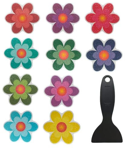 SHYSBV Non Slip Bathtub Stickers,10PCS Colorful Sunflower Anti Slip Bathtub Strips with Scraper,Self Adhesive Bathroom Decals,Anti Skid Tape Flooring Safety Tape Mat for Bath Tub Showers,Pools