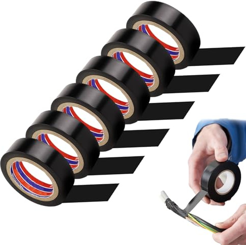 AYHYHLJZJ Elektrisches Klebeband, schwarz, 16 mm x 6,1 m, Isolierung aus strapazierfähigem PVC, 0,16 mm, 6 Stück, ideal für elektrische Isolierung, Reparaturen und Organisation von Kabeln
