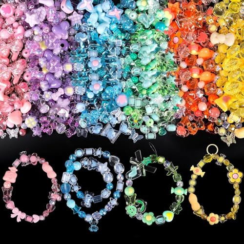 Altaroo 180 Perlenset für Armbänder, Perlen Acrylperlen Armbandherstellung 6 Farben, Blumen, Sterne, Schmetterlinge, Armbänder Selber Machen für Schmuckherstellung,Schlüsselanhänger, Halsketten